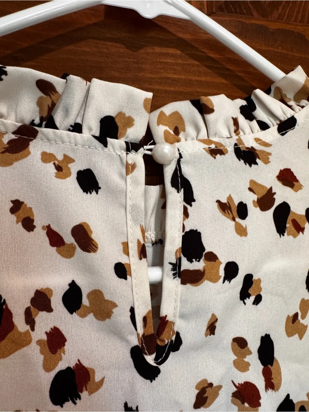 8B. Amazon Cream Ditsy Floral Peplum Blouse with Brown & Black Spots - Picture 8 of 8